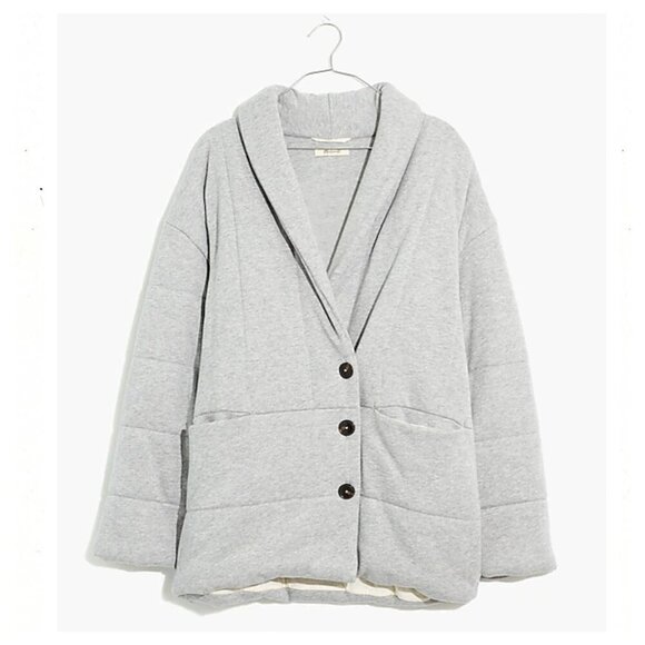 MADEWELL Organic Cotton Heather Cement Grey Sweatshirt Puffer Coat - Picture 1 of 10